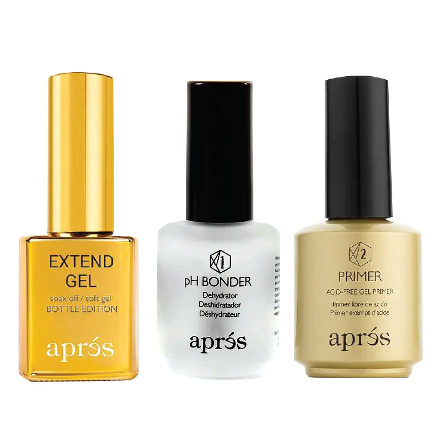 Aprés Gel-X Professional Nail Kit - Gold Bottle Ph Bonder, Acid-Free Gel Primer, and Extend Gel Soak off Soft Gel Formula (15 Ml Each)