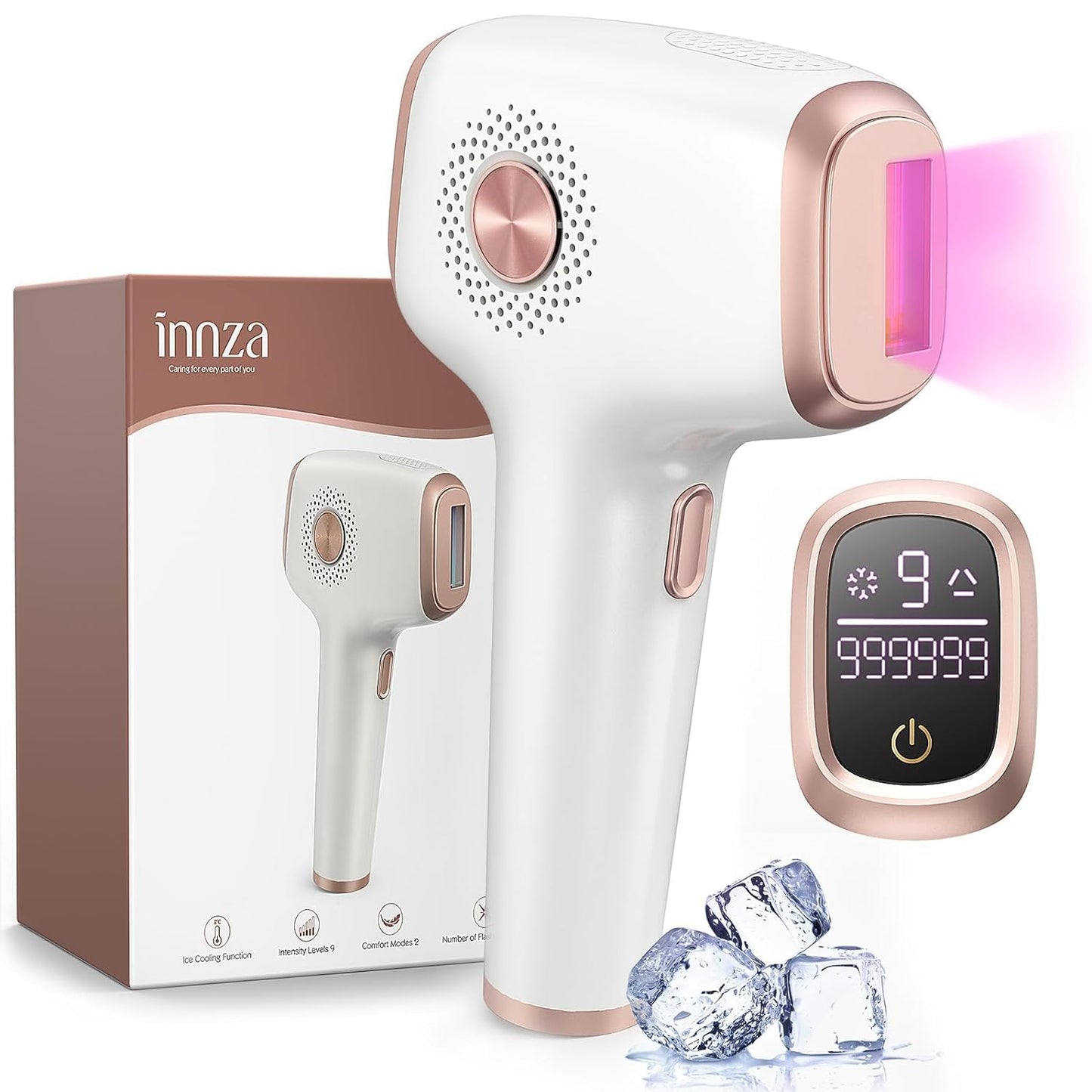 INNZA Laser Hair Removal with Ice Cooling Care Function for Women Permanent,999,999 Flashes Painless IPL Hair Remover, Hair Removal Device for Armpits Legs Arms Bikini Line (1-White)