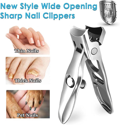 German Nail Clippers for Men Women Thick Nails, Large Wide Jaw Opening Toe Nail Clippers for Seniors, Long Handle No Splash Fingernail Clipper with Catcher and Safety Lock