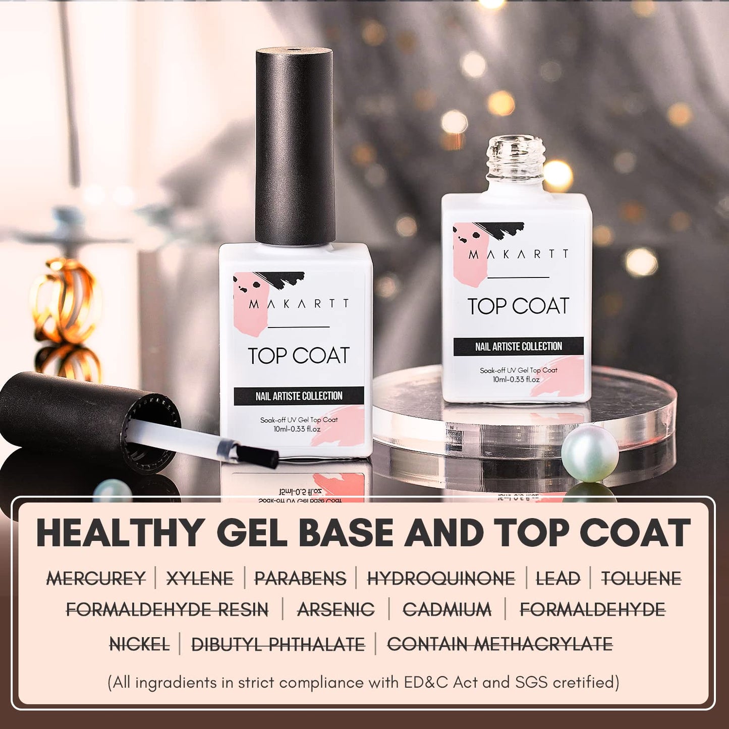 Gel Top Coat - No Wipe Top Coat Glossy Shine Finish Long Lasting 10ML Soak off Nail Clear UV Nail Lamp Gel for Gel Nail Polish Salon Quality Nail Art Design for Home Use Beauty Gift