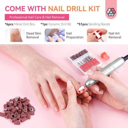 SAVILAND Acrylic Nail Kit with Drill: Professional Nail Kit Acrylic Set for Beginners with Everything Acrylic Powder Gel Nail Polish Nail Decoration U V Nail Light Gift Home Salon