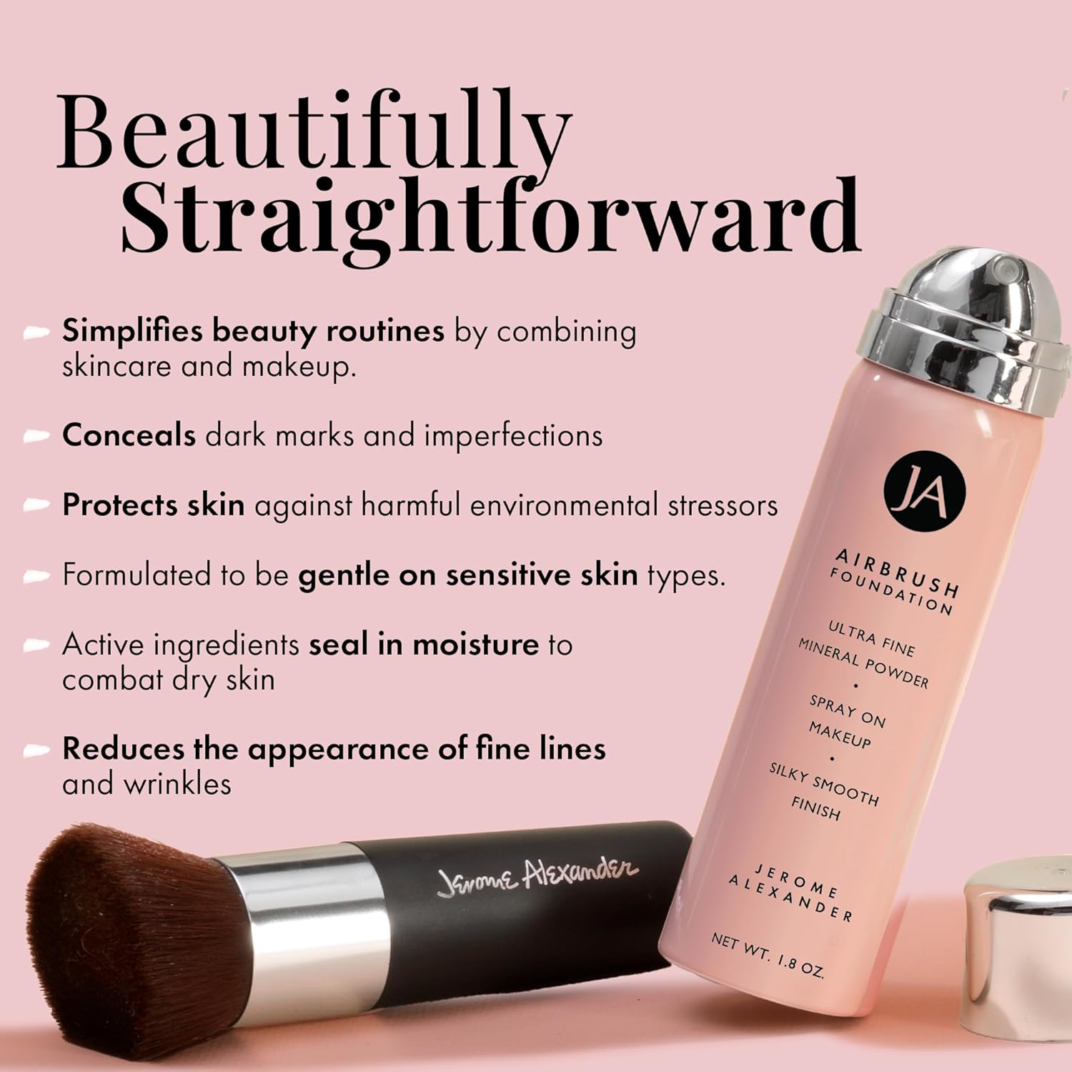 Magicminerals Airbrush Foundation by  – 2Pc Set with Airbrush Foundation and Kabuki Brush - Spray Makeup with Anti-Aging Ingredients for Smooth Radiant Skin - Light Medium