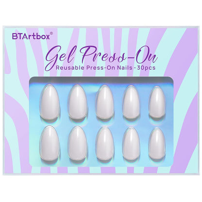 White Press on Nails Short - Soft Gel Press on Nails Almond, White Glue on Nails with Nail Glue, Reusable Stick on Nails in 16 Sizes, Cream Puff