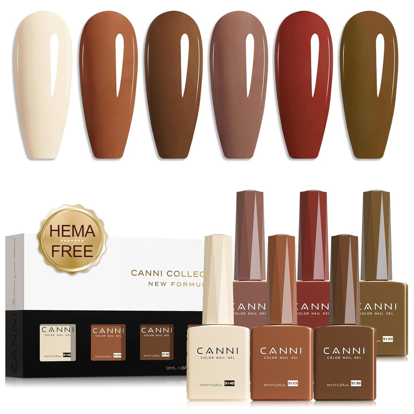 CANNI Brown Nude Gel Nail Polish - 6 Colors 9ML Brown Skin Tone Nude Roasted Chestnuts Beige Khaki Gel Nail Polish Set, Soak off UV LED Nail Gel DIY Manicure Winter Nail Salon