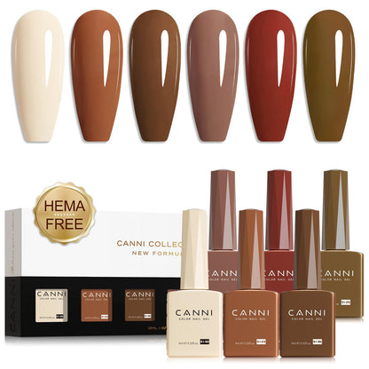 CANNI Brown Nude Gel Nail Polish - 6 Colors 9ML Brown Skin Tone Nude Roasted Chestnuts Beige Khaki Gel Nail Polish Set, Soak off UV LED Nail Gel DIY Manicure Winter Nail Salon