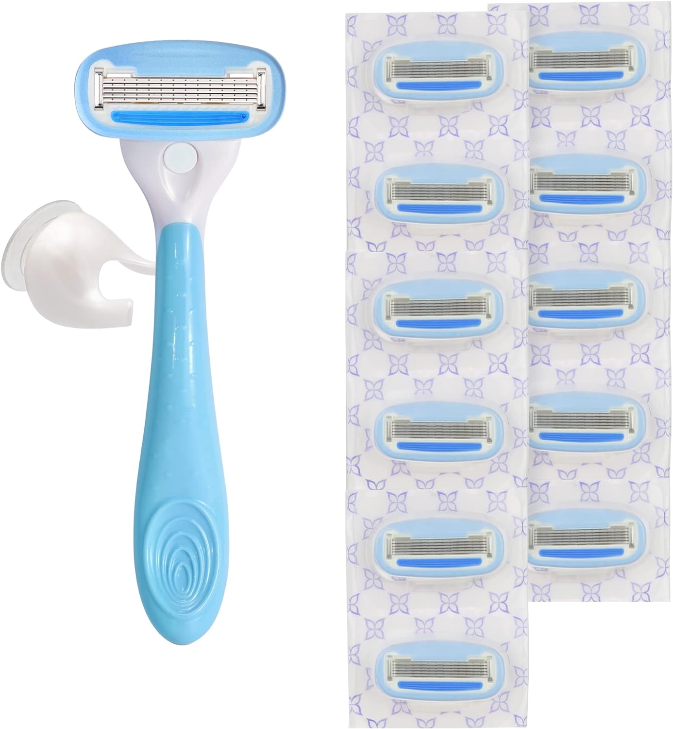 5-Blade Razor for Women, Handle, 12 Cartridges & Shower Hanger (Cartridges Fit  Razor Handles Only) 14 Piece Set, Blue