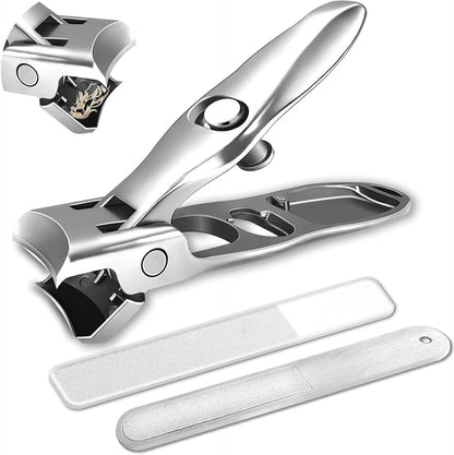 German Nail Clippers for Men Women Thick Nails, Large Wide Jaw Opening Toe Nail Clippers for Seniors, Long Handle No Splash Fingernail Clipper with Catcher and Safety Lock