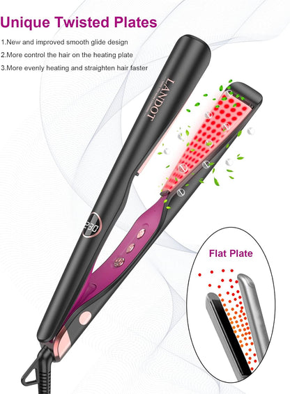 Hair Straightener Flat Curling Iron: Straightener and Curler 2 in 1 - Twist Straightening Curling Iron Combo for Curl Wave Straighten Women Hair - 1 Inch Dual Voltage