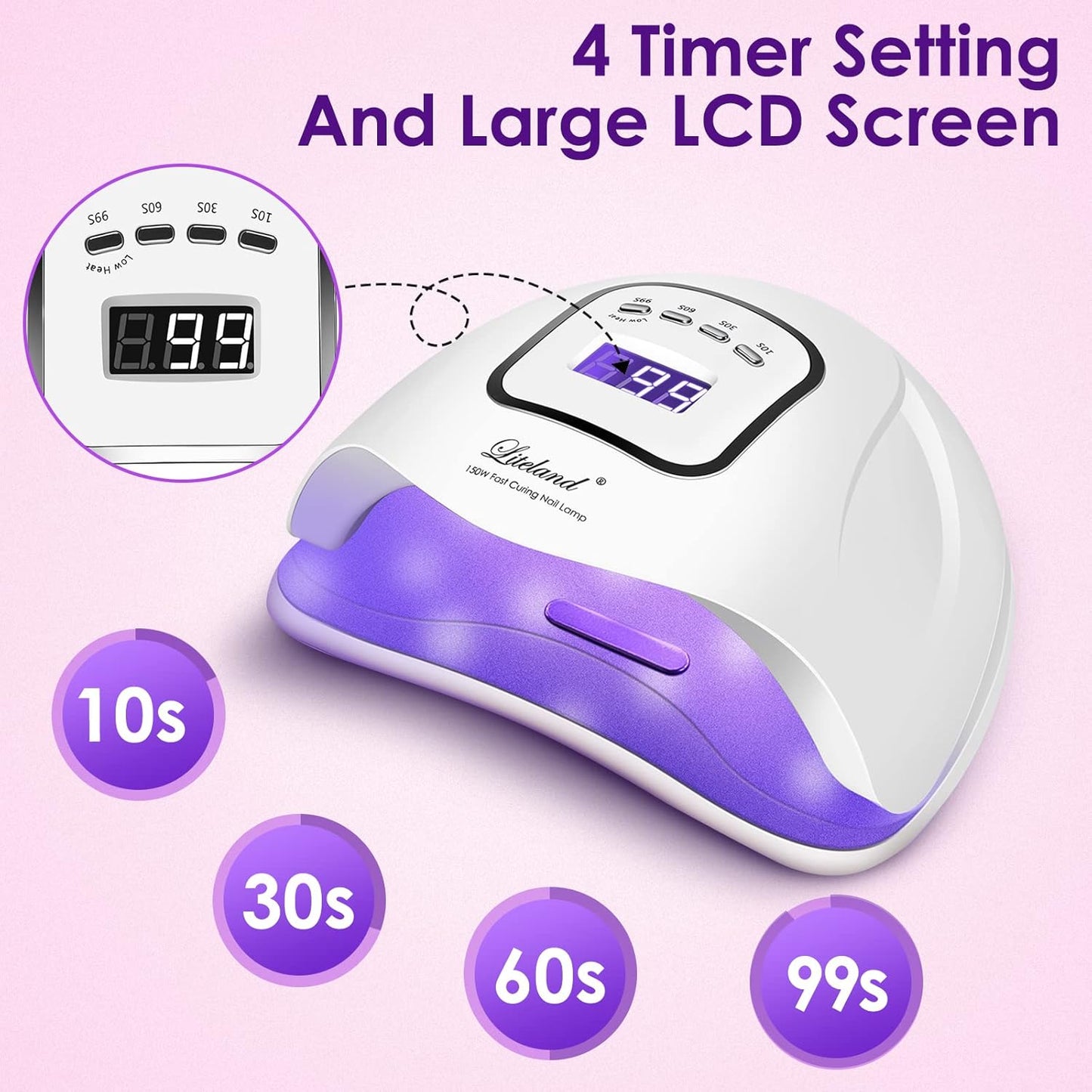 UV Gel Nail Lamp,150W UV Nail Dryer LED Light for Gel Polish-4 Timers Professional Nail Art Accessories,Curing Gel Toe Nails