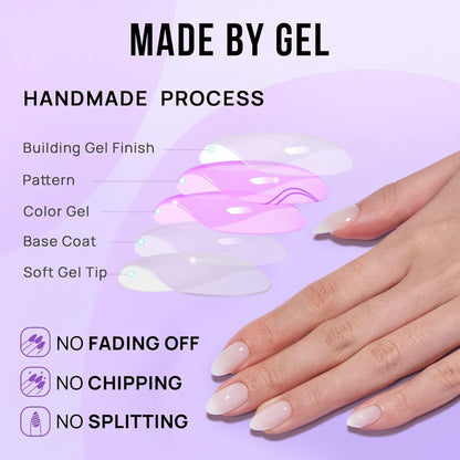 White Press on Nails Short - Soft Gel Press on Nails Almond, White Glue on Nails with Nail Glue, Reusable Stick on Nails in 16 Sizes, Cream Puff