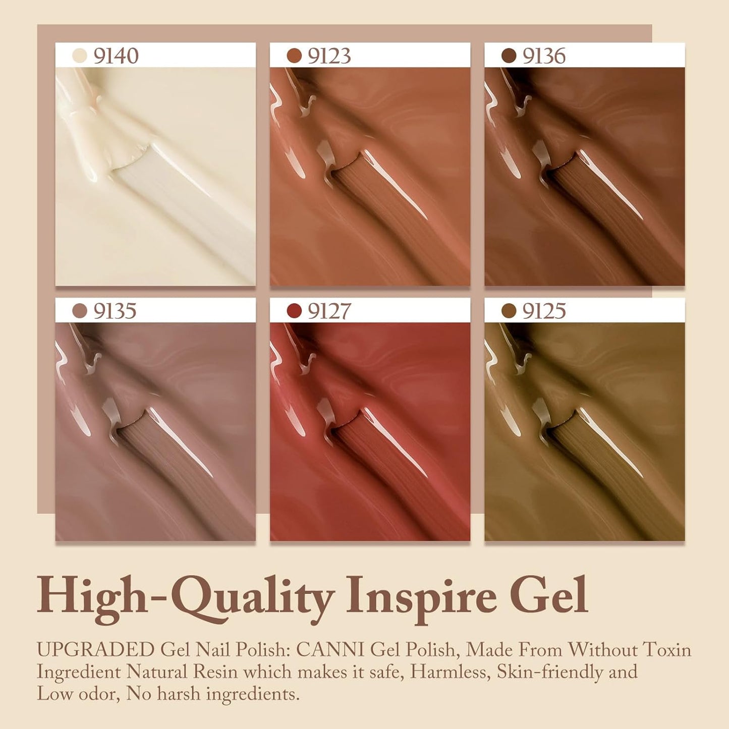 CANNI Brown Nude Gel Nail Polish - 6 Colors 9ML Brown Skin Tone Nude Roasted Chestnuts Beige Khaki Gel Nail Polish Set, Soak off UV LED Nail Gel DIY Manicure Winter Nail Salon