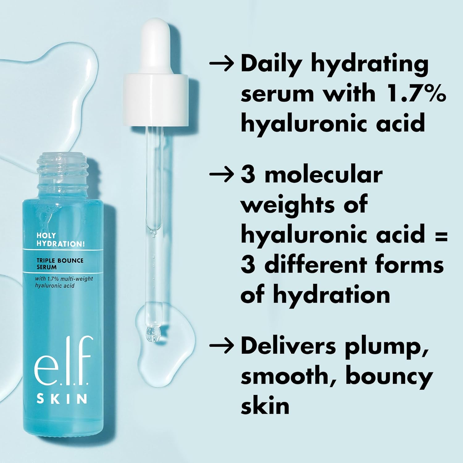 SKIN Holy Hydration! Triple Bounce Serum, 1.7% Hyaluronic Acid Serum for Plump, Bouncy Skin, Great for Hydrating Dry Skin