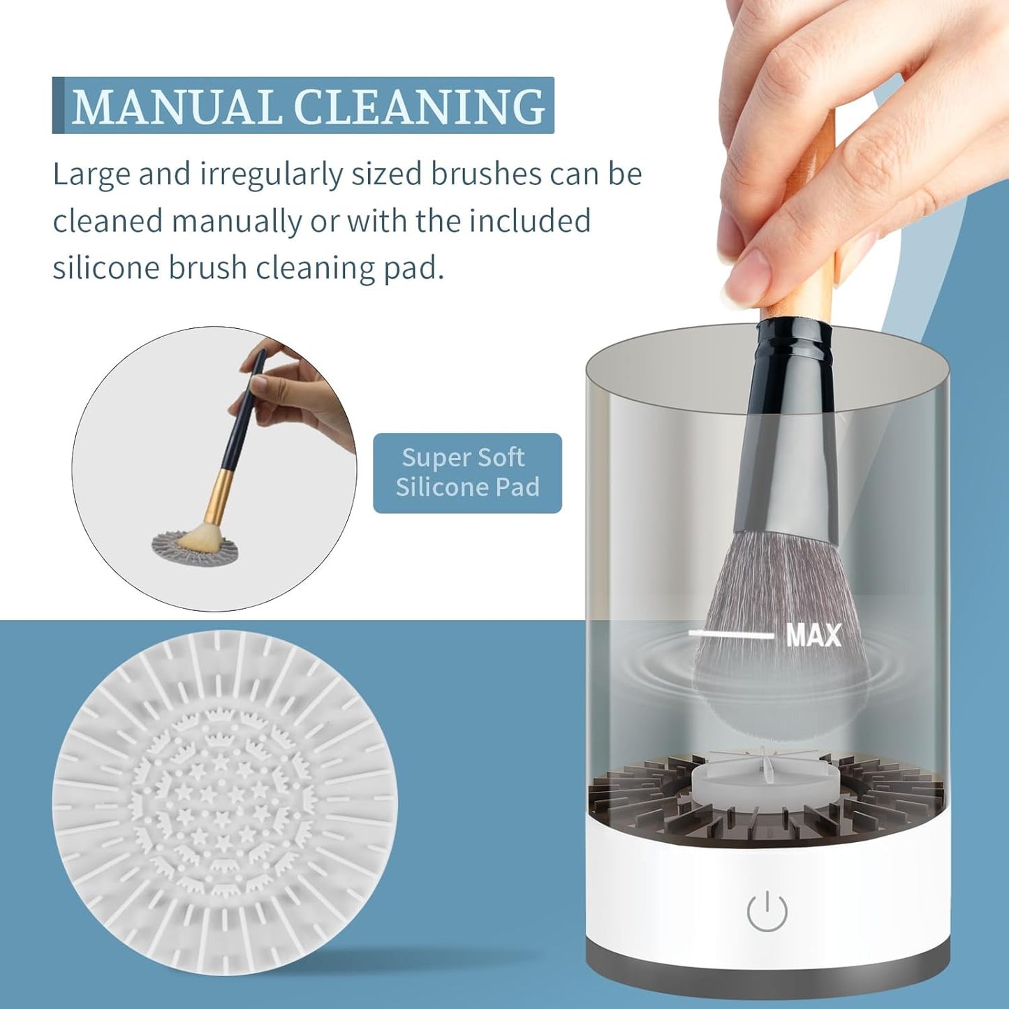 Efficient Electric Makeup Brush Cleaner Machine, Automatic Makeup Brush Cleaner for 3-4 Brushes at a Time, 7000 RPM Ensures Thorough Cleaning, Includes Silicone Pad for Irregularly Sized Brushes