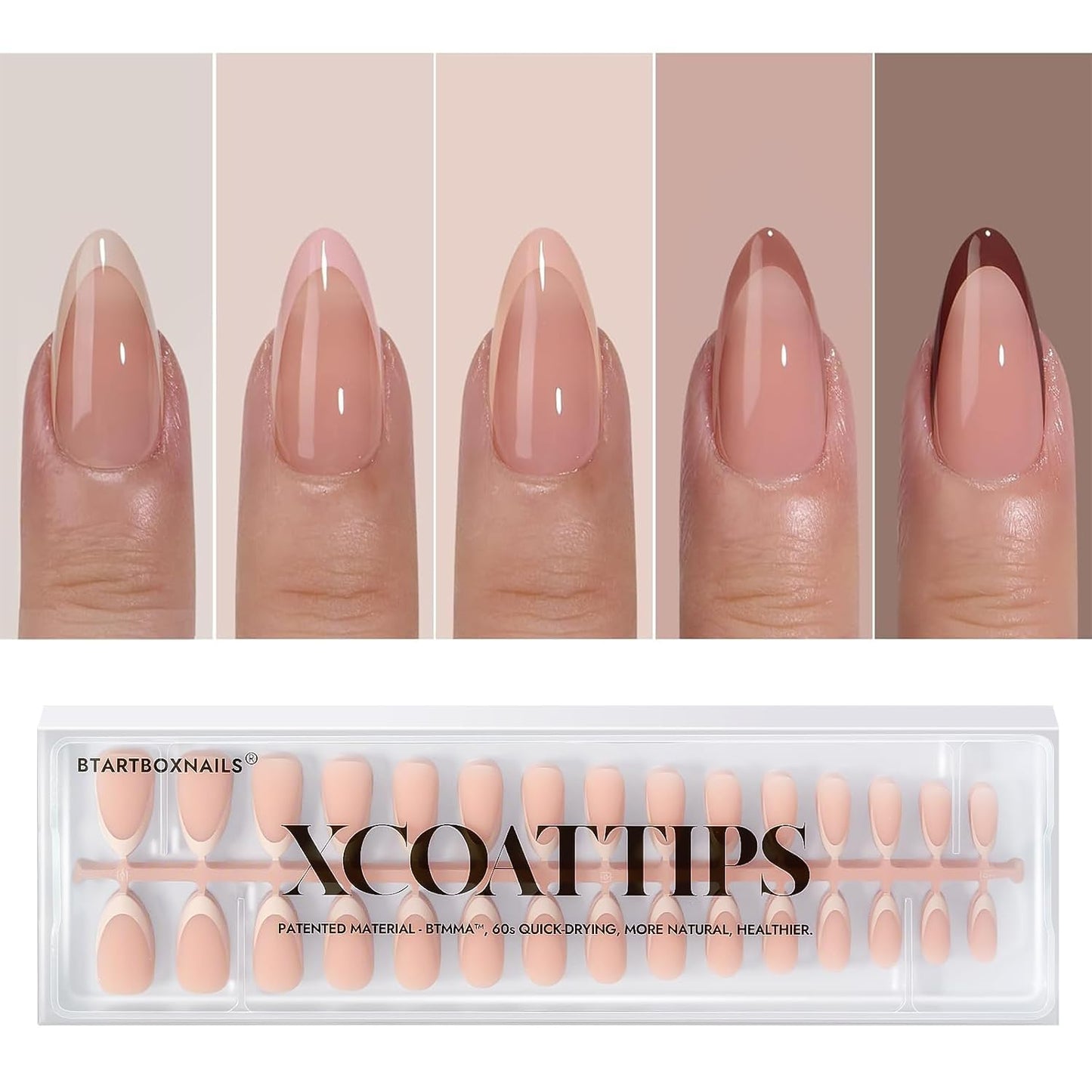 XCOATTIPS French Gel Nails - Skin Tones French Tip Press on Nails, Fall Nails Short Almond Nail Tips, Soft Gel Nails False Nail, Soak off Acrylic Fake Nails Extensions