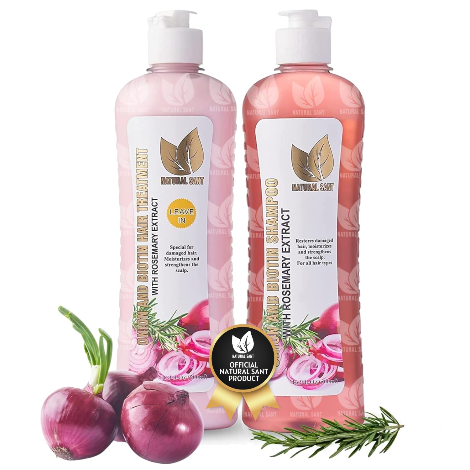 Onion Biotin and Rosemary Shampoo & Treatment for Stronger, Thicker and Longer Strands - Soft Shine, Anti-Hair Loss and Thinning, Growth Formula, Paraben and Silicone Free