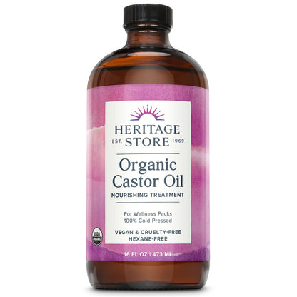 Organic Castor Oil, Glass Bottle, Cold Pressed, Rich Hydration for Hair & Skin, Bold Lashes & Brows 16Oz