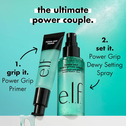 Power Grip Dewy Setting Spray, Ultra Fine Mist Made with Hyaluronic Acid, Grips Makeup for a Hydrated, Dewy Finish, Vegan & Cruelty-Free