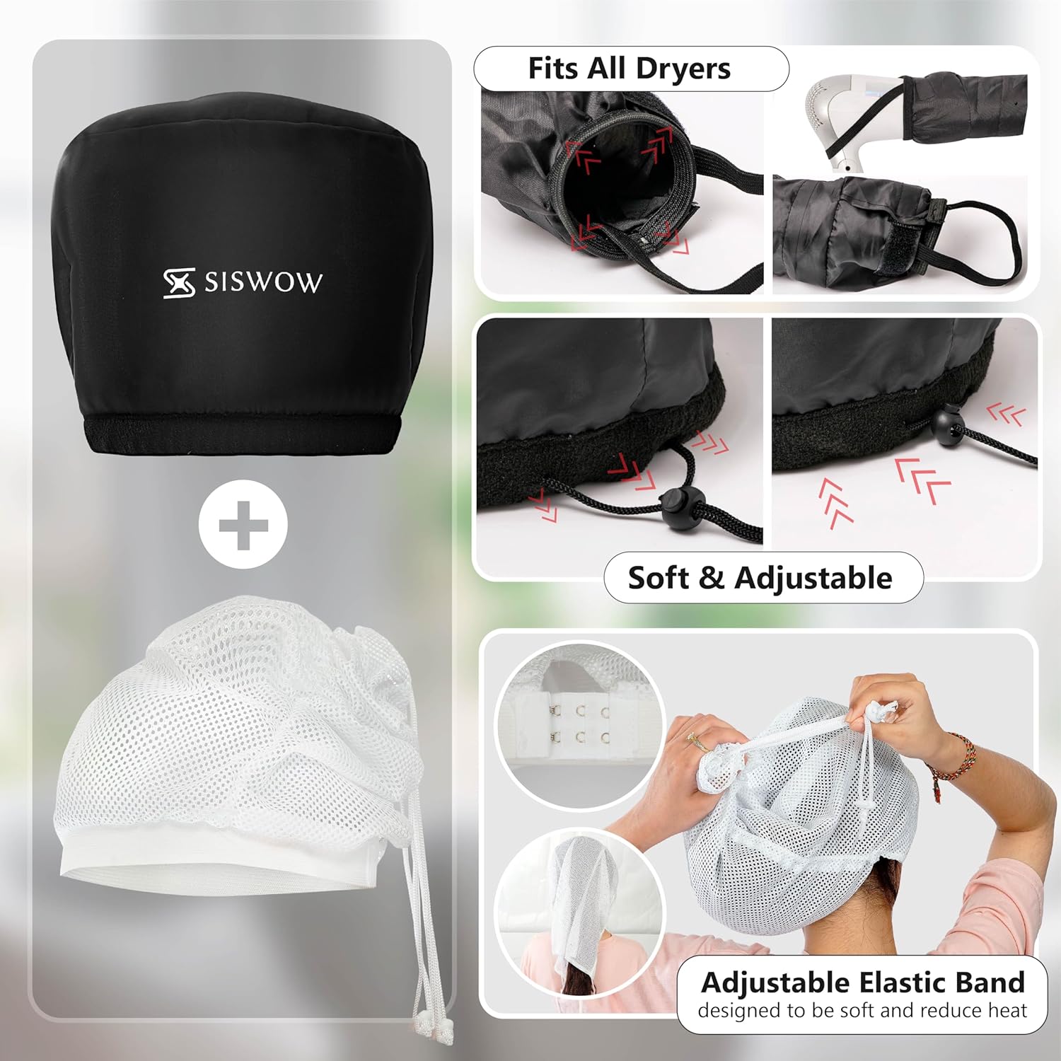 Net Plopping Cap for Drying Curly Hair - Hair Dryer Bonnet Diffuser Cap for Curly, Speeds up Drying Time, Safety Deep Conditioning at Home - Portable, Adjustable