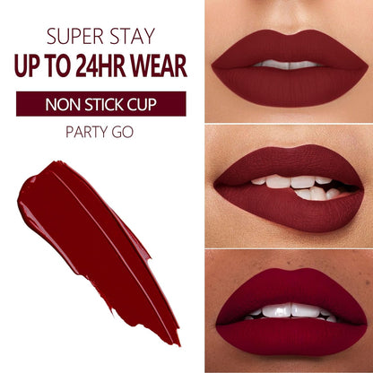 Dark Red Lipstick for Women Color Stay Long Lasting Lipsticks, No Smudge Matte Liquid Lipstick Transferproof Cruelty-Free Lip Color | PARTY GO