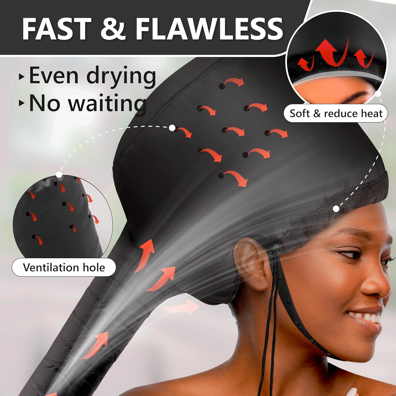 Net Plopping Cap for Drying Curly Hair - Hair Dryer Bonnet Diffuser Cap for Curly, Speeds up Drying Time, Safety Deep Conditioning at Home - Portable, Adjustable