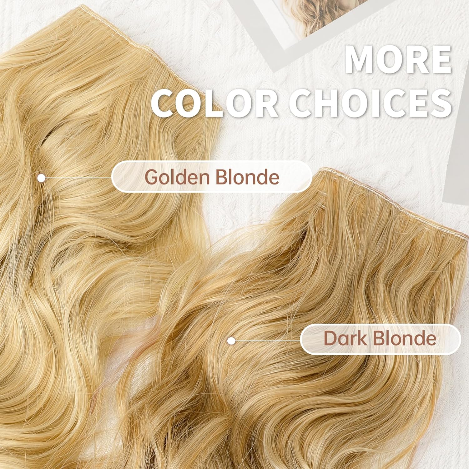 Invisible Wire Hair Extensions with Transparent Wire Adjustable Size Long Wavy Synthetic Hairpiece Golden Blonde 20 Inch with 4 Secure Clips for Women