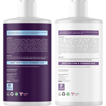 Advanced Biotin Shampoo and Conditioner Set - Thickening Sulfate and Paraben Free Shampoo and Conditioner for Hair Growth with Rice Water Black Castor Caffeine Collagen and Rosemary Oil (16 Fl Oz)