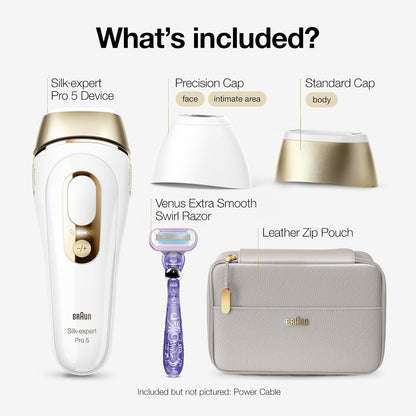 IPL Long-Lasting Laser Hair Removal Device for Women & Men, Silk Expert Pro5 PL5157, Safe & Virtually Painless Alternative to Salon Laser Hair Removal, Full Body, with Venus Razor & Luxury Case