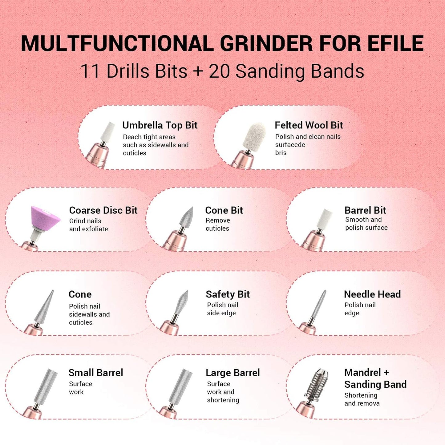 Electric Nail Drill Machine,Pc120I Portable Electric Nail File Efile Set for Acrylic Gel Nails, Manicure Pedicure Tool with Nail Drill Bits Sanding Bands Dust Brush Gold