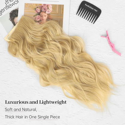 Invisible Wire Hair Extensions with Transparent Wire Adjustable Size Long Wavy Synthetic Hairpiece Golden Blonde 20 Inch with 4 Secure Clips for Women