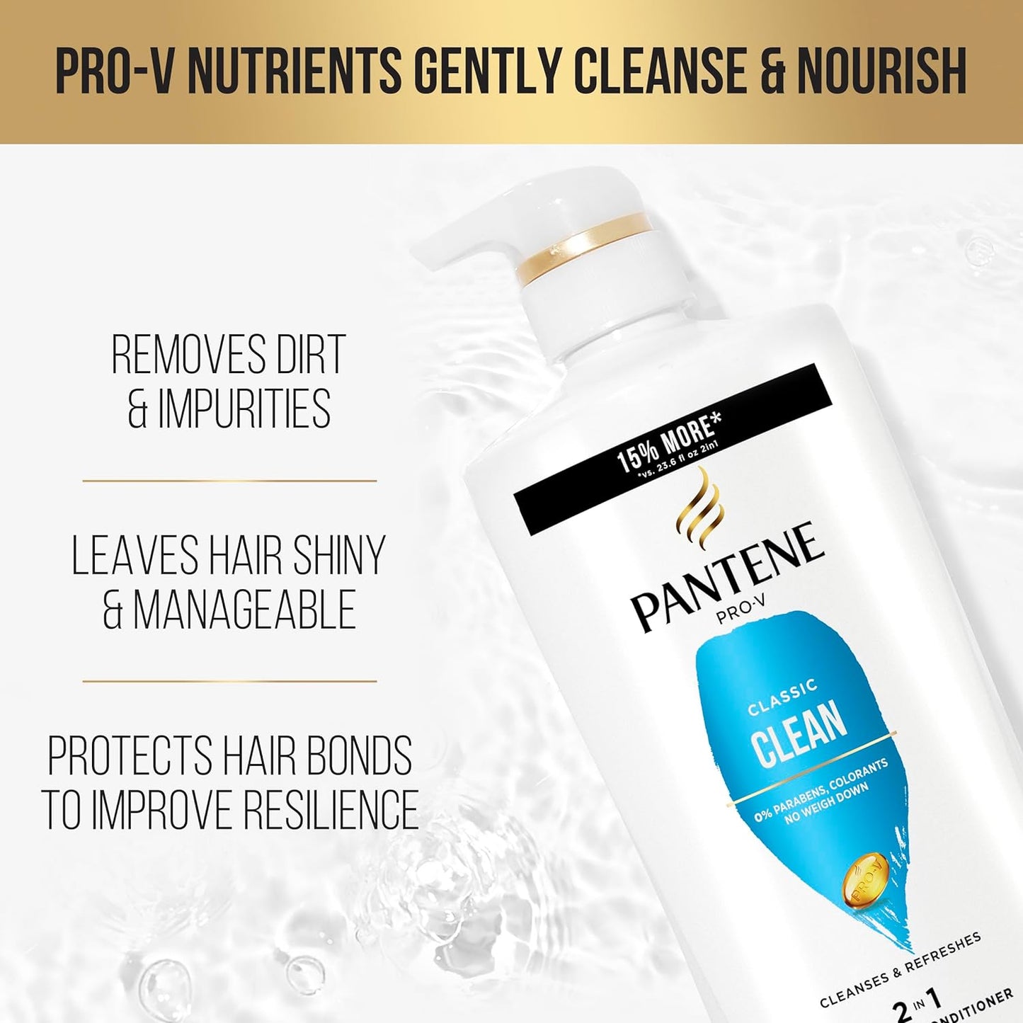 Classic Clean 2-In-1 Shampoo and Conditioner Set with Hair Treatment, Pro-V Nutrients for Dry, Color-Treated Hair, Long-Lasting Nourishment & Hydration Antioxidant-Rich,27.7 Fl Oz Each, 2 Pack