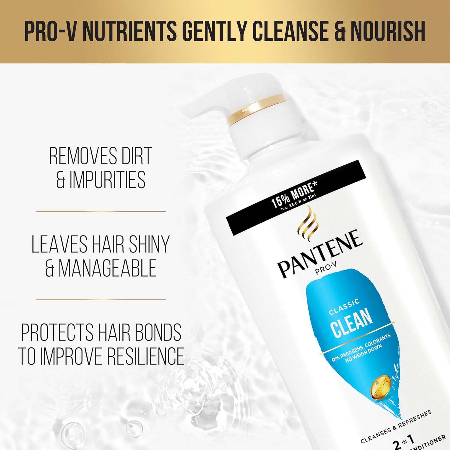 Classic Clean 2-In-1 Shampoo and Conditioner Set with Hair Treatment, Pro-V Nutrients for Dry, Color-Treated Hair, Long-Lasting Nourishment & Hydration Antioxidant-Rich,27.7 Fl Oz Each, 2 Pack