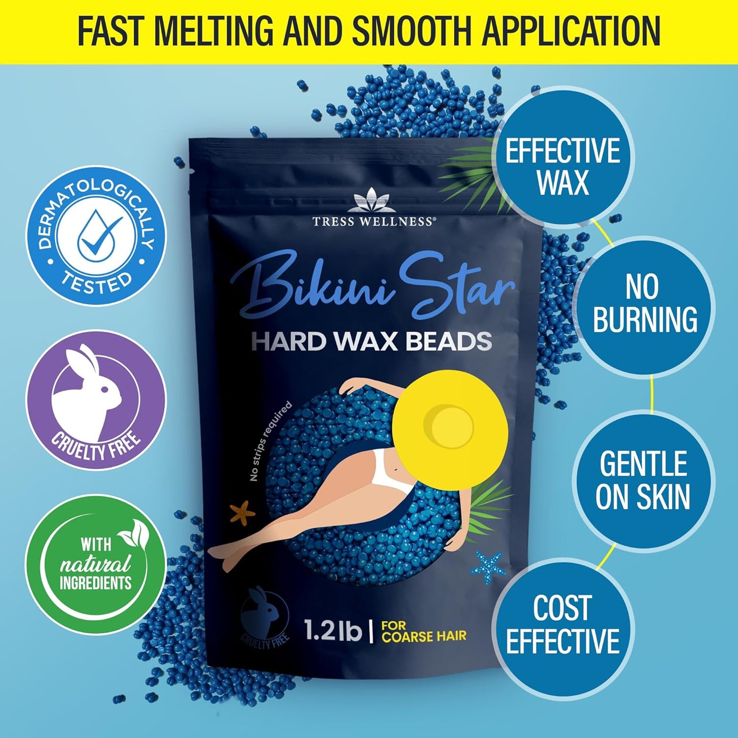 Hard Wax Beads for Hair Removal - for Sensitive Skin - Bikini Star 1.2Lb