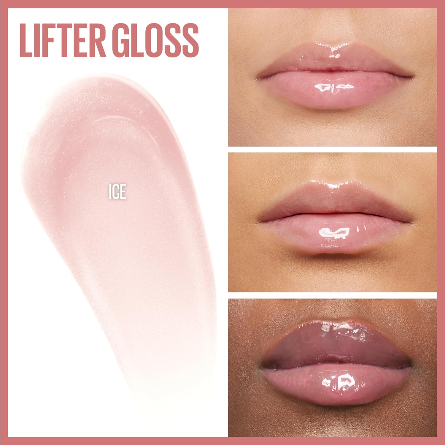 Lifter Gloss, Hydrating Lip Gloss with Hyaluronic Acid, Ice, Pink Neutral, 0.18 Ounce