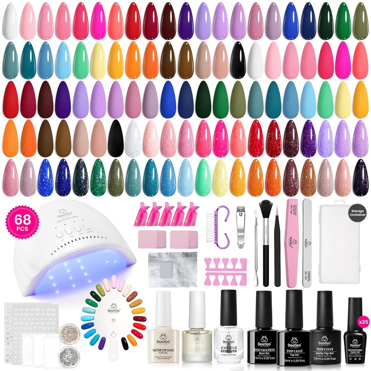 Beetles Gel Nail Polish Kit with U V Light 68 Pcs Emotional Spectrum 35 Colors Gel Polish Nail Kit with Base and Matte&Glossy Top Coat Soak Off All Season Gel Nail Kit Manicure Tools Gifts for Women