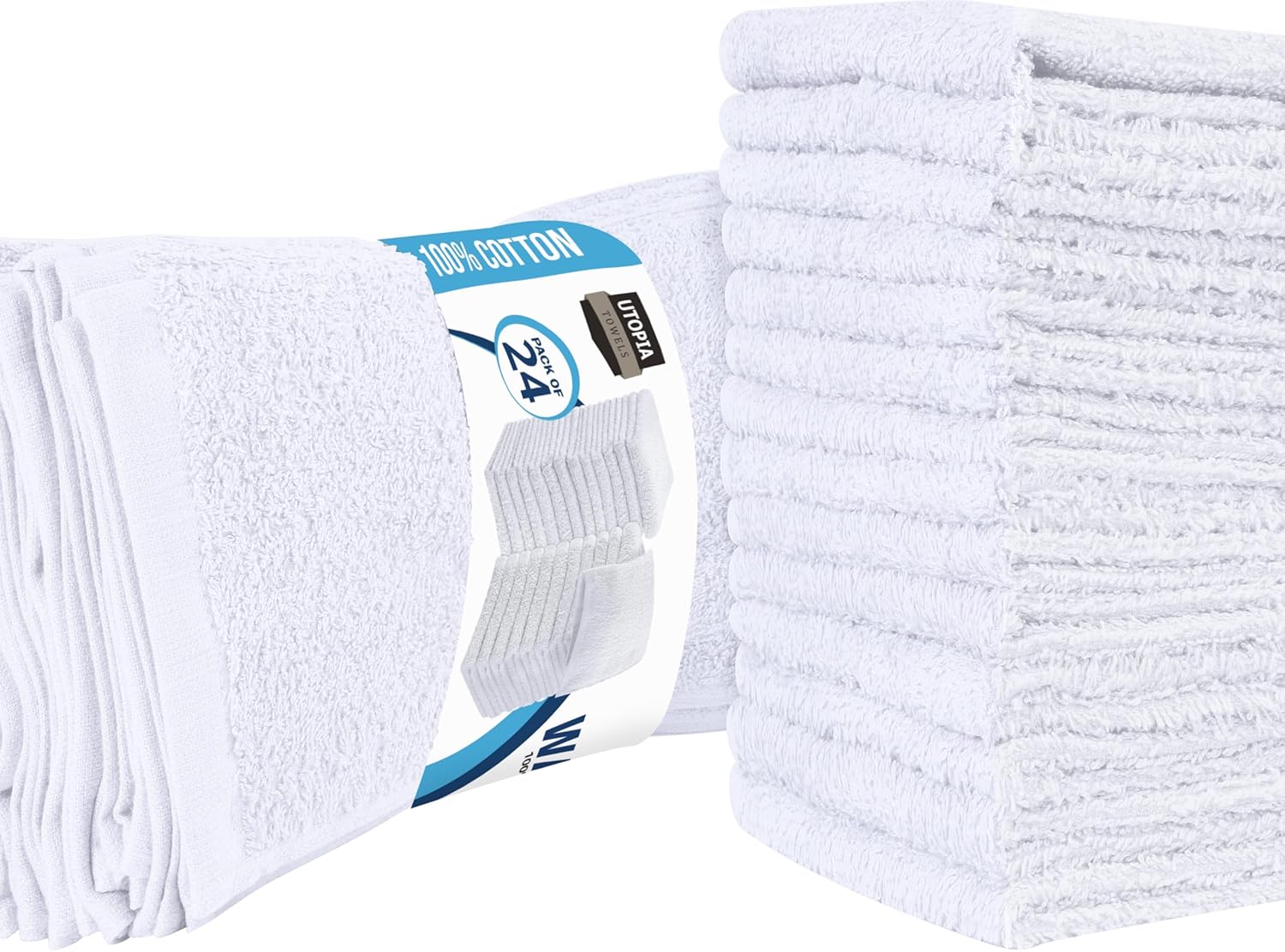 Cotton Washcloths Set - 100% Ring Spun Cotton, Premium Quality Flannel Face Cloths, Highly Absorbent and Soft Feel Fingertip Towels (24 Pack, White)