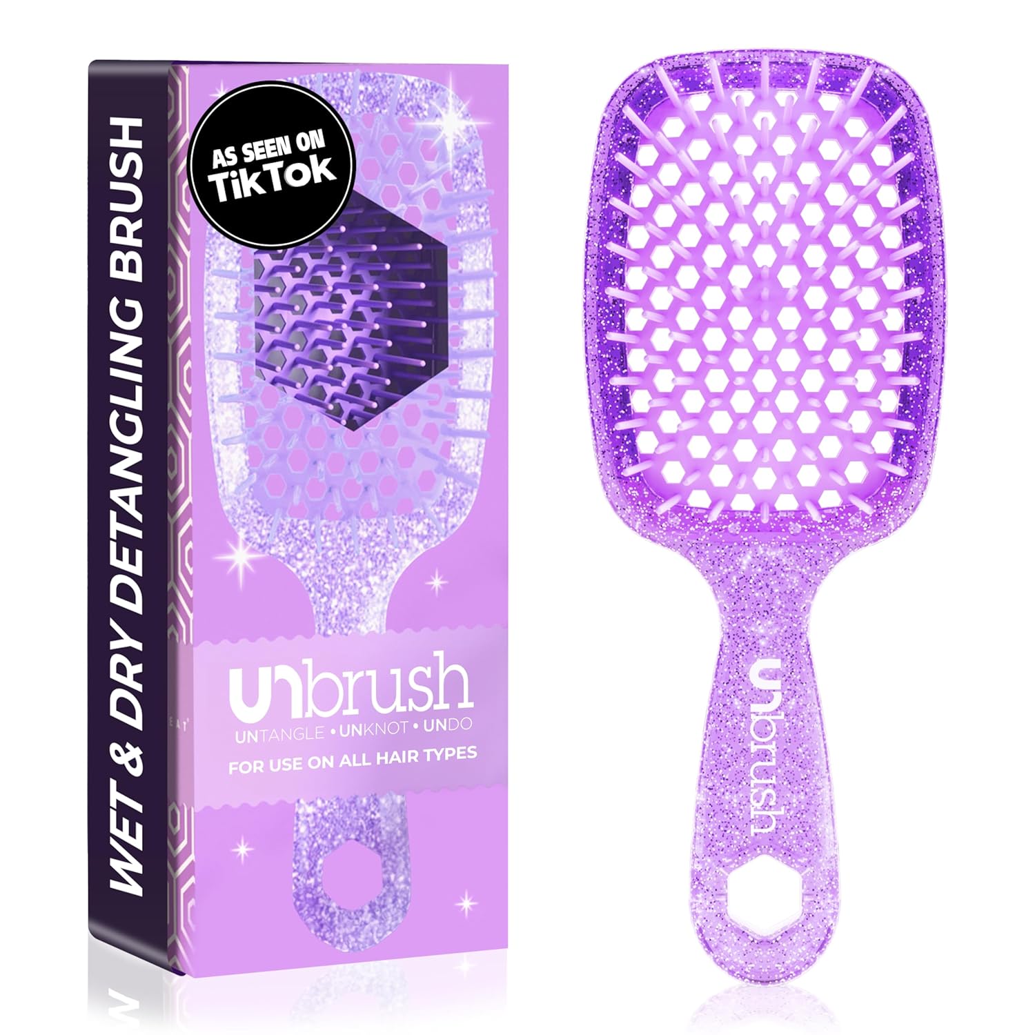 Unbrush Detangling Brush for Pain-Free Brushing on All Wet or Dry Hair Types — Durable Duoflex Anti-Static Bristles, Lightweight Handle, Vented Hair Brush