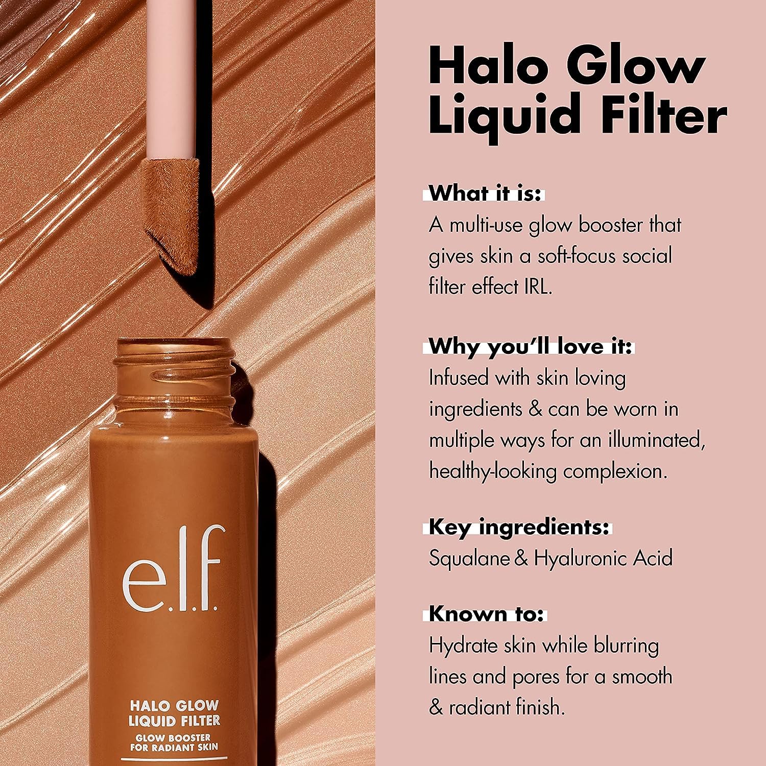 Halo Glow Liquid Filter, Complexion Booster for a Glowing, Soft-Focus Look, Infused with Hyaluronic Acid, Vegan & Cruelty-Free, 1 Fair