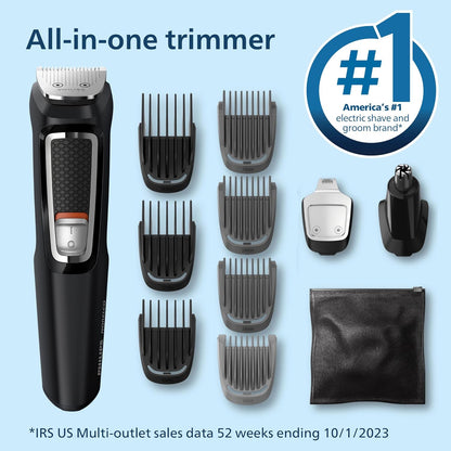 Philips Multi Groomer All-In-One Trimmer Series 3000-13 Piece Mens Grooming Kit for Beard, Face, Nose, Ear Hair Trimmer and Hair Clipper - NO Blade Oil Needed, MG3740/40