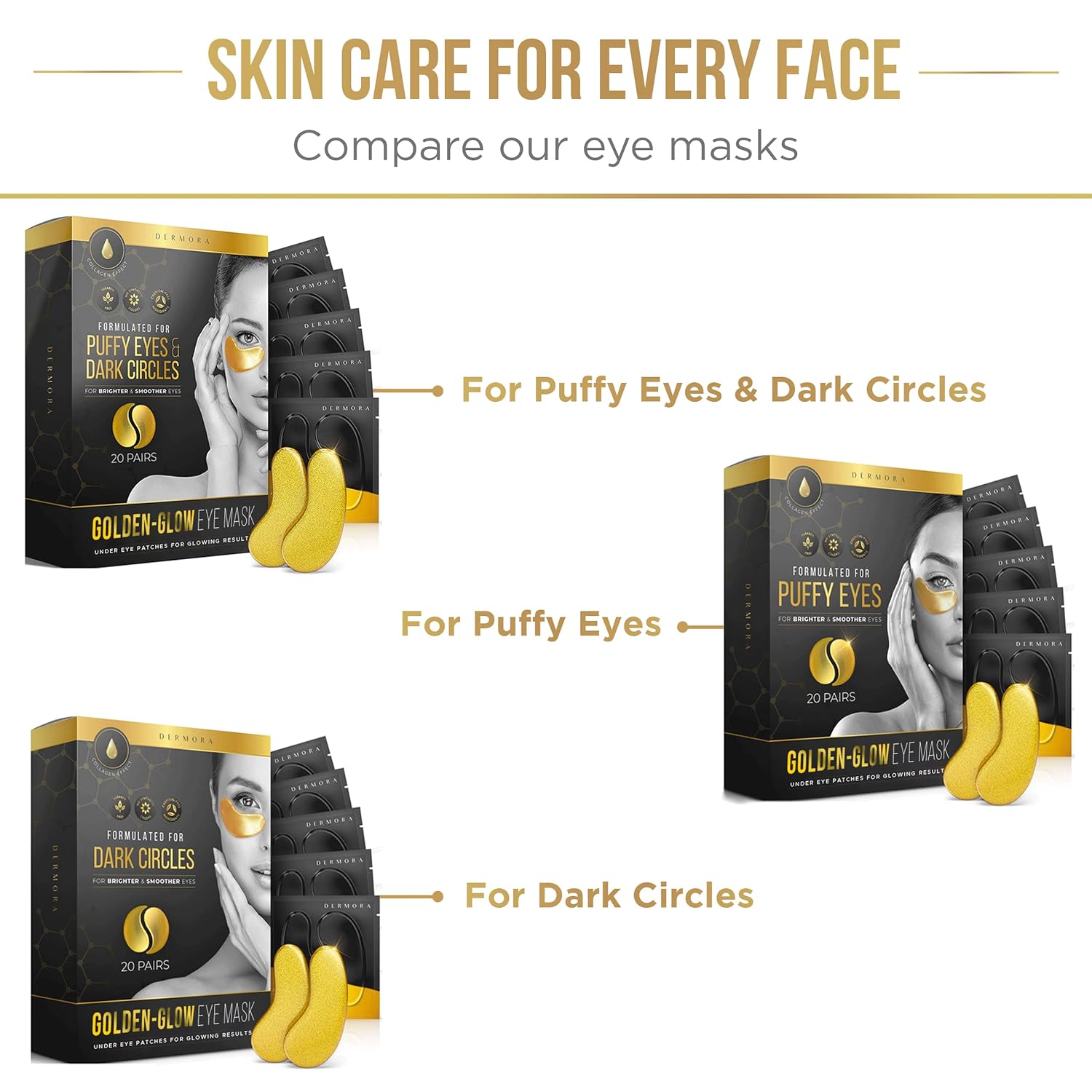 Golden Glow under Eye Patches (30 Pairs Eye Gels) - Rejuvenating Treatment for Dark Circles, Puffy Eyes, Refreshing, Revitalizing, Travel, Wrinkles