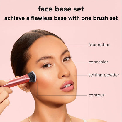 4 Piece Face Base Makeup Brush Set, for Concealer, Foundation, Contour, & Setting Powder, Makeup Brushes for Blending & Buffing, & Sculpting, Travel Friendly, Gift Set, Cruelty-Free