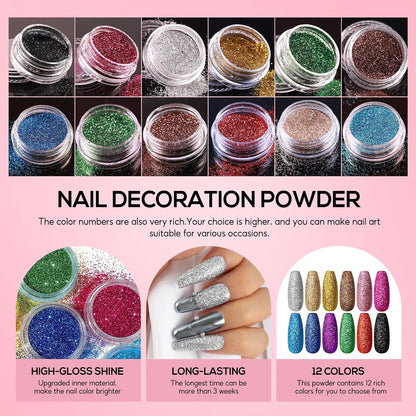 Acrylic Nail Kit with Everything for Beginner with Drill and U V Light Professional Nails Kit Acrylic Set 12Pcs Decoration Powder Nail Art Starter Kit Mother'S Day Gifts for Women Mom DIY