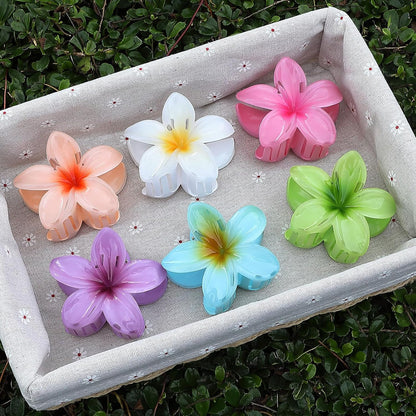 Hawaiian Plumeria Hair Accessories - 6 Pack Large Claw Clips for Thick and Thin Hair, Beach Tropical Hair Clips for Women and Girls