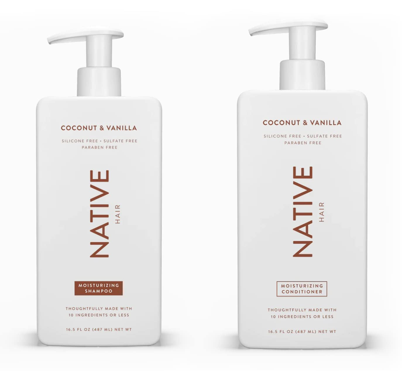 Shampoo and Conditioner Set | Sulfate Free, Paraben Free, Dye Free, with Naturally Derived Clean Ingredients| 16.5 Oz (Coconut & Vanilla, Moisturizing), 2, 1.3 Ounces