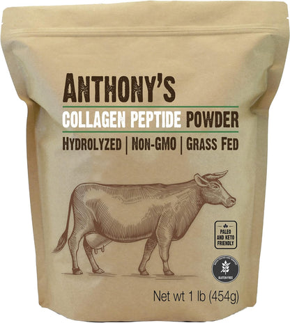 Collagen Peptide Powder, 1 Lb, Pure Hydrolyzed, Gluten Free, Keto and Paleo Friendly, Grass Fed, Unflavored, Non GMO