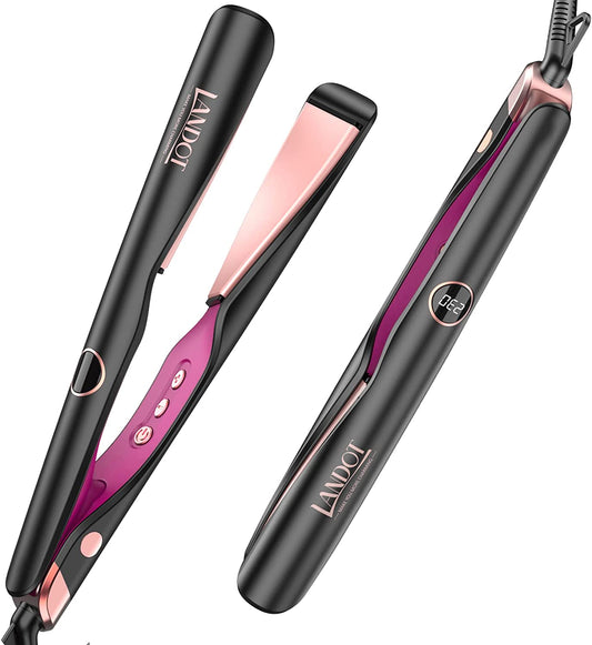 Hair Straightener Flat Curling Iron: Straightener and Curler 2 in 1 - Twist Straightening Curling Iron Combo for Curl Wave Straighten Women Hair - 1 Inch Dual Voltage