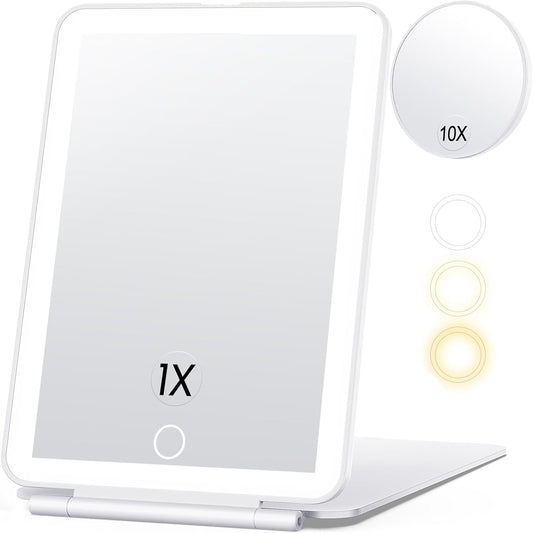 Rechargeable Makeup Mirror for Travel, Vanity Mirror with 80Leds, 3 Color Light, 2000Mah Battery, Portable Ultra Slim Lighted Mirror, Travel Essential