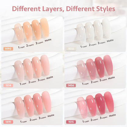 Milky White X Jelly Nude Gel Nail Polish Set, 6 Transparent Colors Sheer Pink Orange Gel Nail Kit for Salon Gel Manicure and Nail Art DIY at Home