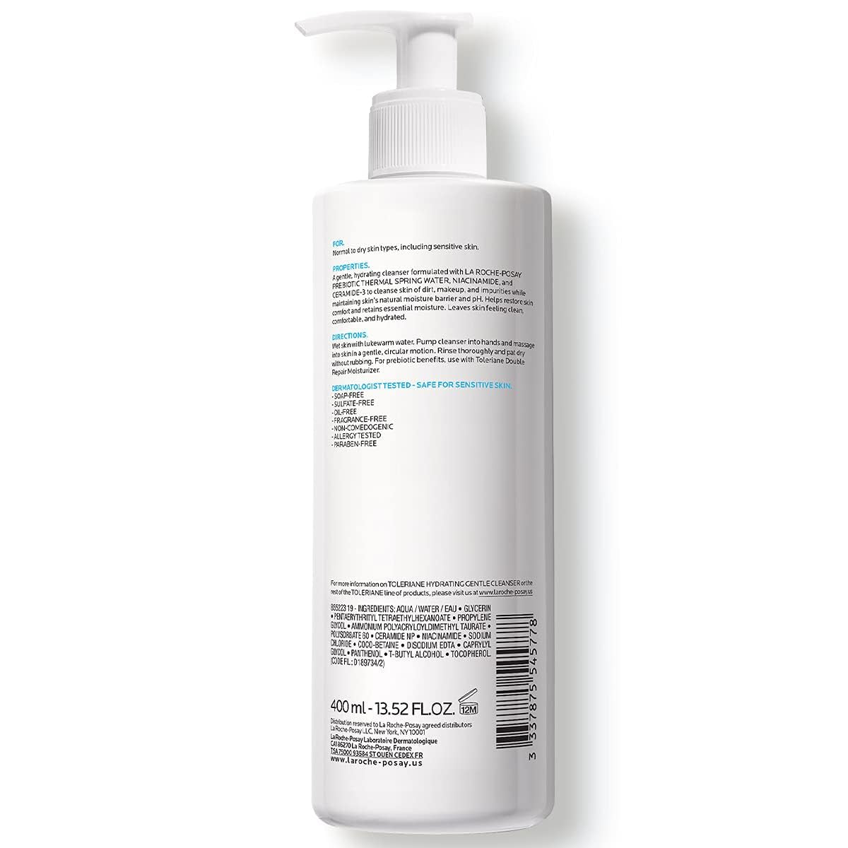 Toleriane Hydrating Gentle Face Cleanser | Hydrating Facial Cleanser with Niacinamide + Ceramides | Daily Face Wash for Dry Skin to Normal Skin | Sensitive Skin Tested | Fragrance Free